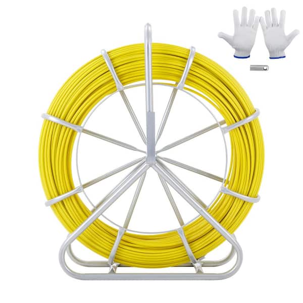 Fish Tape Fiberglass 425 ft., 1/4 in. Duct Rodder Fishtape Wire Puller with Steel Reel Stand, 3-Pulling Heads