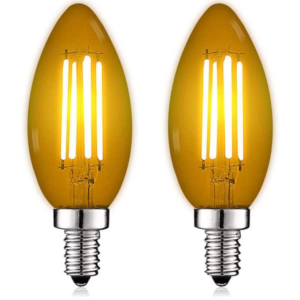 LUXRITE 40-Watt Equivalent B11 LED Yellow Light Bulbs, 4.5-Watt, Colored Glass Candelabra Bulb, UL Listed, E12 Base (2-Watt)