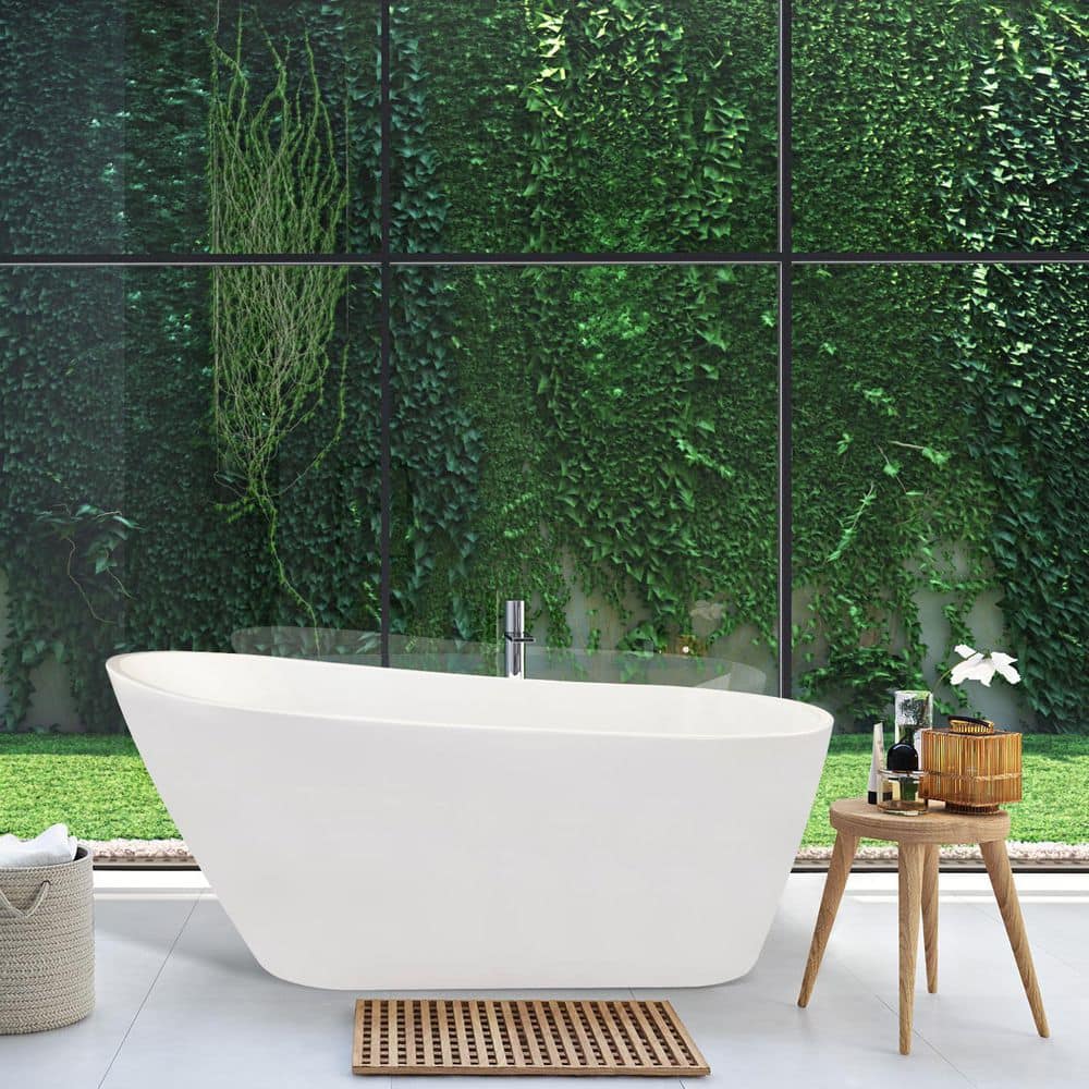 Shaia 67'' White Acrylic Freestanding Soaking Bathtub