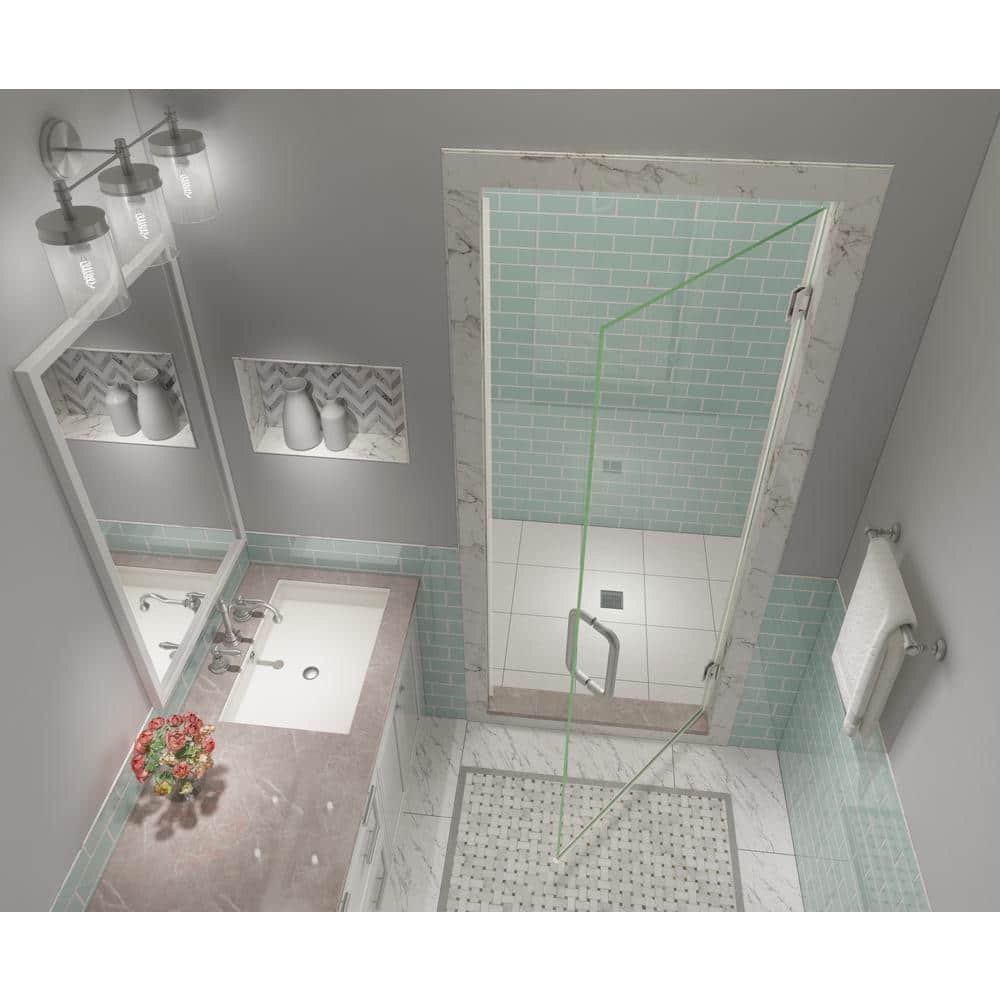 Kinkade XL Frameless Clear Glass Shower Door with Stainless Steel Finish