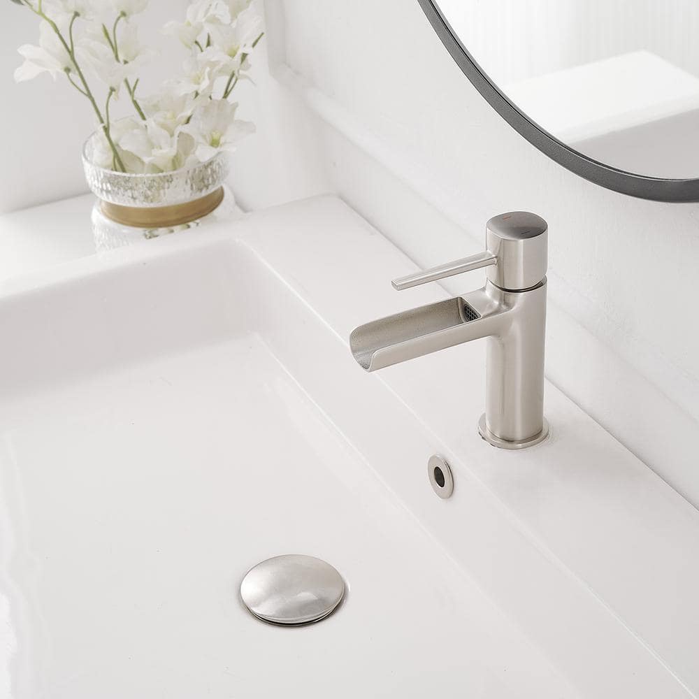 Brushed Nickel Single Handle Waterfall Bathroom Faucet