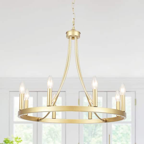 LWYTJO Loene 8-Light Spray Gold Farmhouse Candle Style Dimmable Kitchen Island Wagon Wheel Chandelier for Living Room Foyer