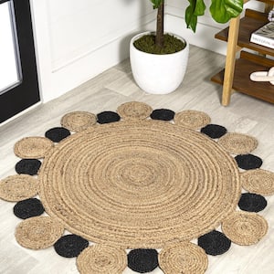 Ayana Two-Tone Jute Hippy Circle Natural/Black 4 ft. Round Area Rug