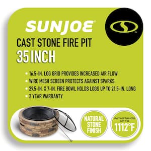 35 in. x 20.5 in. Round Cast Stone Wood Burning Fire Pit, Natural Stone