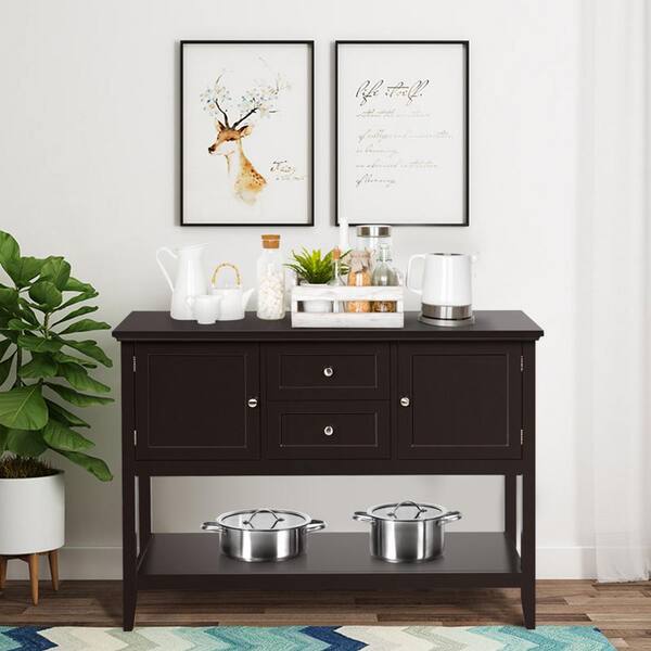 Costway Brown Wooden Sideboard Buffet, Console Table With Cabinets