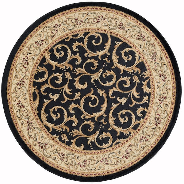 Elegance Oriental Black 6 ft. Round Indoor Area Rug