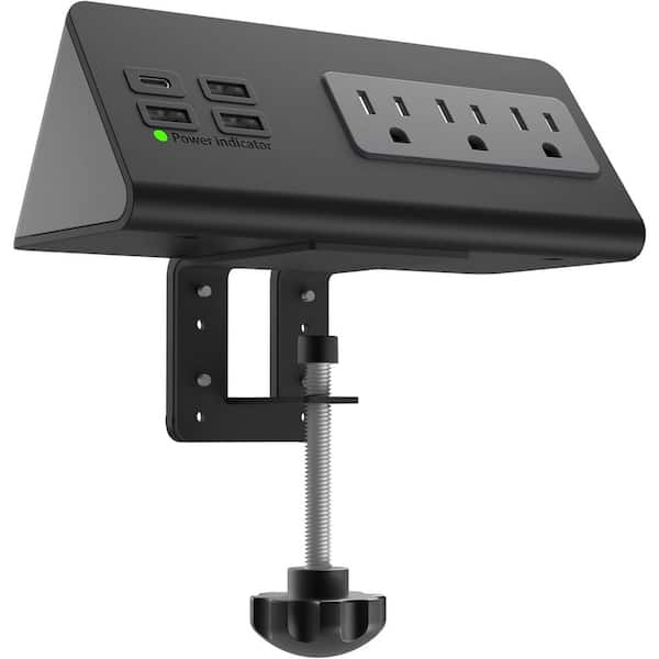 Yichuhaoxi Mount Power Strip with USB-C Ports Tabletop Surge Protector Desk Clamp Power Sockets with 3 AC Outlets , 4 Fast Charging