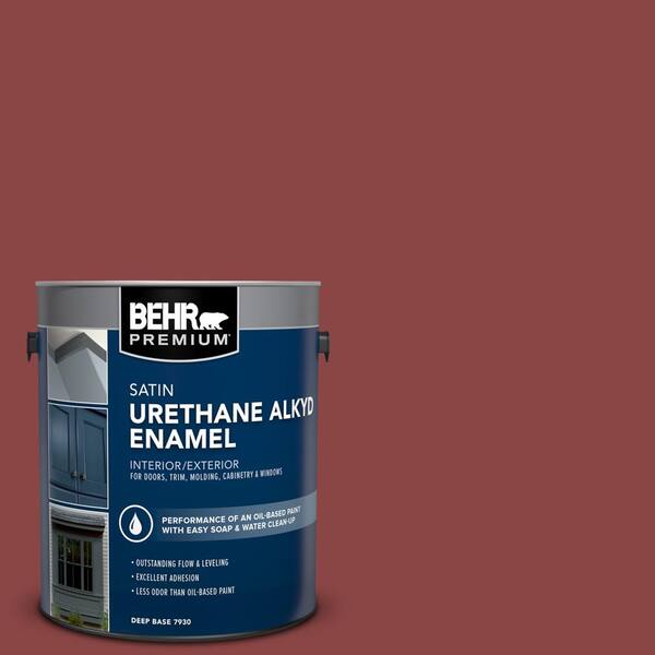 BEHR PREMIUM 1 gal. #PPU1-10 Forbidden Red Urethane Alkyd Satin Enamel Interior/Exterior Paint