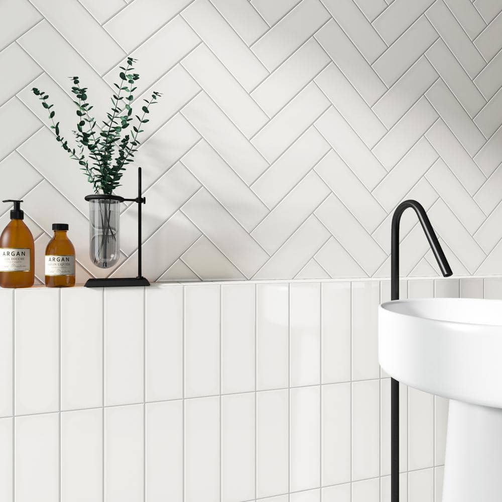 Remington White Polished Porcelain Subway Wall Tile 3.93 x 11.81 in