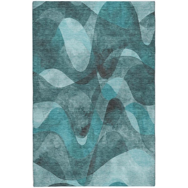 Dream Shag Premium Machine Washable Abstract ADS536 Teal 8 ft. x 10 ft. Area Rug