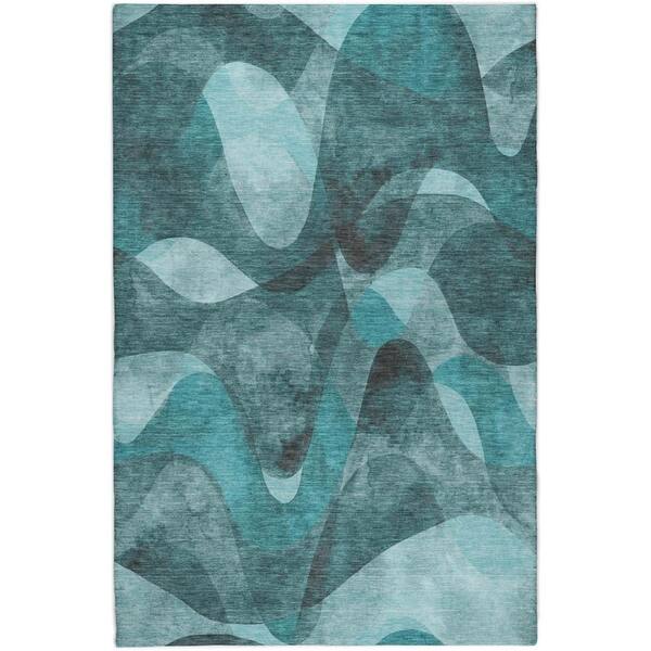 Dream Shag Premium Machine Washable Abstract ADS536 Teal 9 ft. x 12 ft. Area Rug