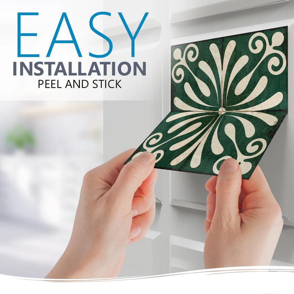 Dark Green and Beige 12x12-inch Vinyl Peel and Stick Mosaic Tile Set