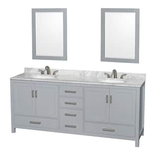 Sheffield 80 in. W x 22 in. D x 35 in. H Double Bath Vanity in Gray with White Carrara Marble Top and 24" Mirrors