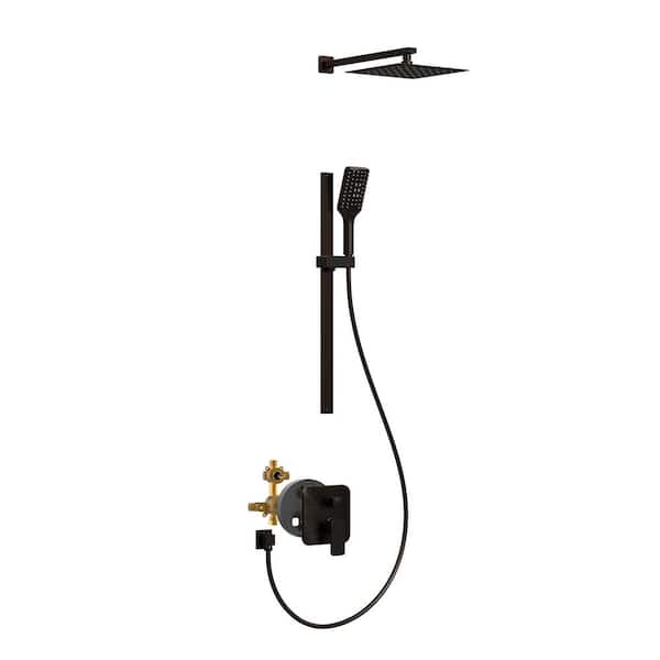 6-Spray Patterns with 2.5 GPM 10 in. Wall Mounted Dual Shower Heads with Slide Bar and Valve in Oil-Rubbed Bronze