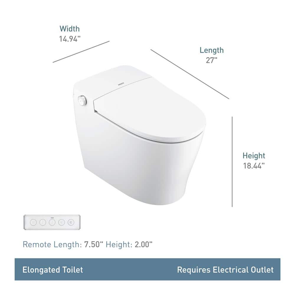 White Elongated One-Piece Smart Toilet with Remote