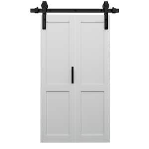 36 in. x 84 in. Paneled MDF White Primed H Shape Composite Bifold Sliding Barn Door with Hardware Kit
