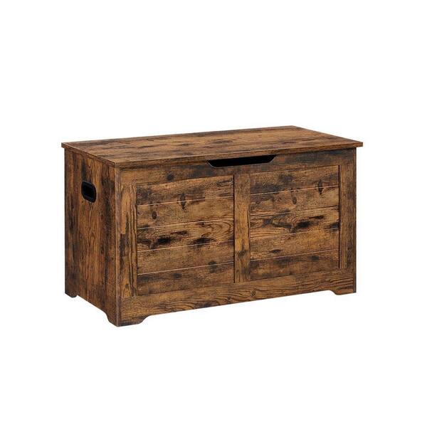 Benjara Brown and Black Dining Bench Backless with 2 Safety Hinges and 1 Compartment 31.2 in.