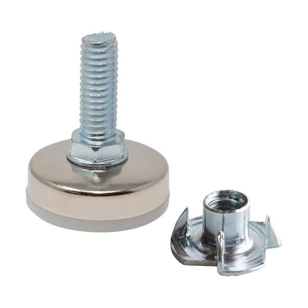 (100-Pack) Titan Nickel-White Hex Base 3/8-16 Thread x 1 in. L Stem Furniture Replacement Leveler with Insert Pro Pack