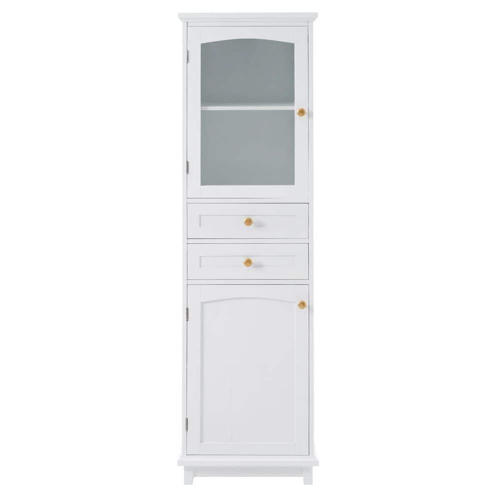 18 in. W x 14 in. D x 63 in. H White MDF Freestanding Linen Cabinet with Glass Door, 2-Drawers price history on PriceWatchPro