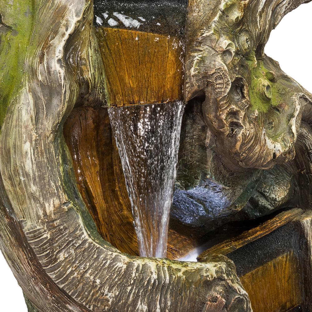 79" Natural Wood Look Resin Tiered Fountain with LED Lights
