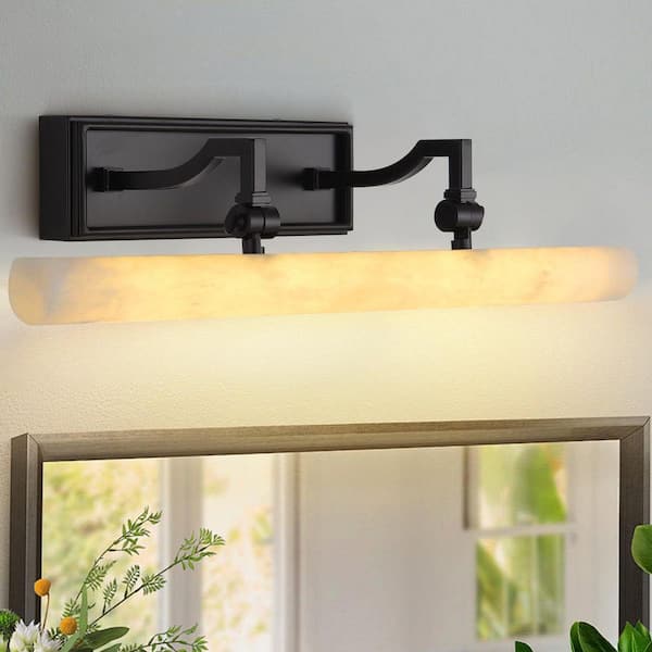 20 in. Modern Dimmable Alabaster Integrated LED Black Picture Light, Bathroom Wall Sconce, Vanity Light, for Artwork