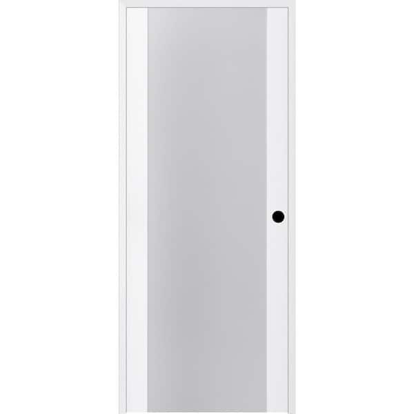 Belldinni Paola 24 in. x 80 in. Left-Handed 1-Lite Frosted Glass Solid Core Bianco Noble Wood Single Prehung Interior Door