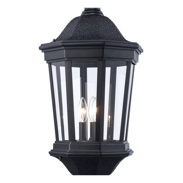 3-Light Black Outdoor Post Mount Fixture with Clear Beveled Glass Shade