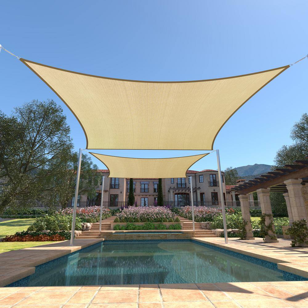 Beige 12' x 20' Rectangle Sun Shade Sail with Installation Kit