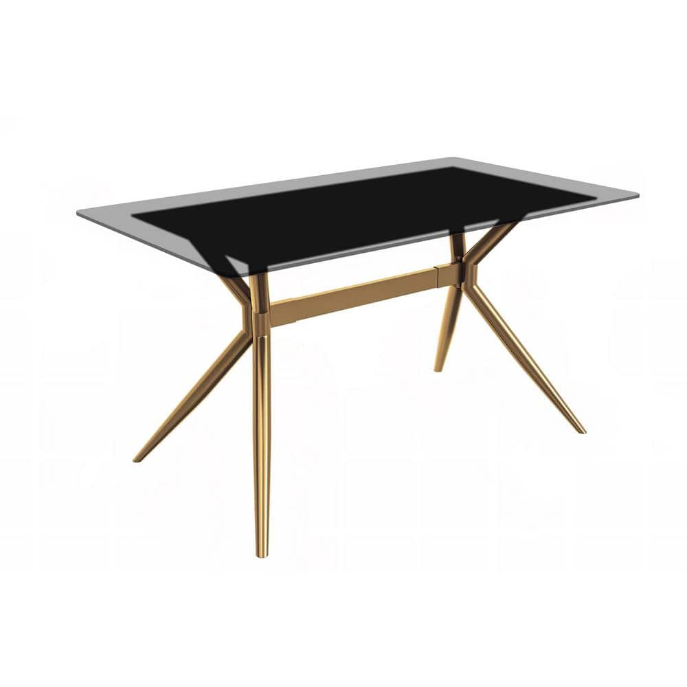 Modern 55" Clear Glass Dining Table with Gold Steel Base