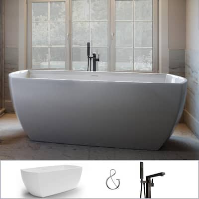 Bloomfield 67 in. Acrylic Rectangle Flatbottom Stand-Alone Freestanding Bathtub Combo - Tub in White, Faucet in Black