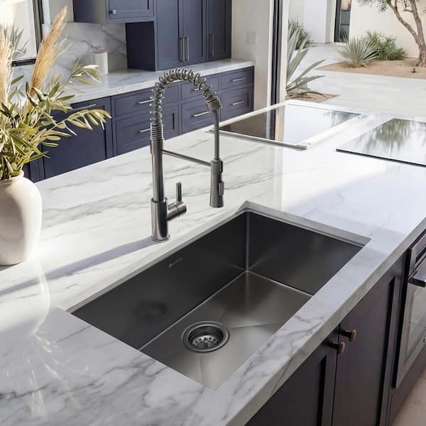31 in. Undermount Single Bowl 18 Gauge Gunmetal Black Stainless Steel Kitchen Sink