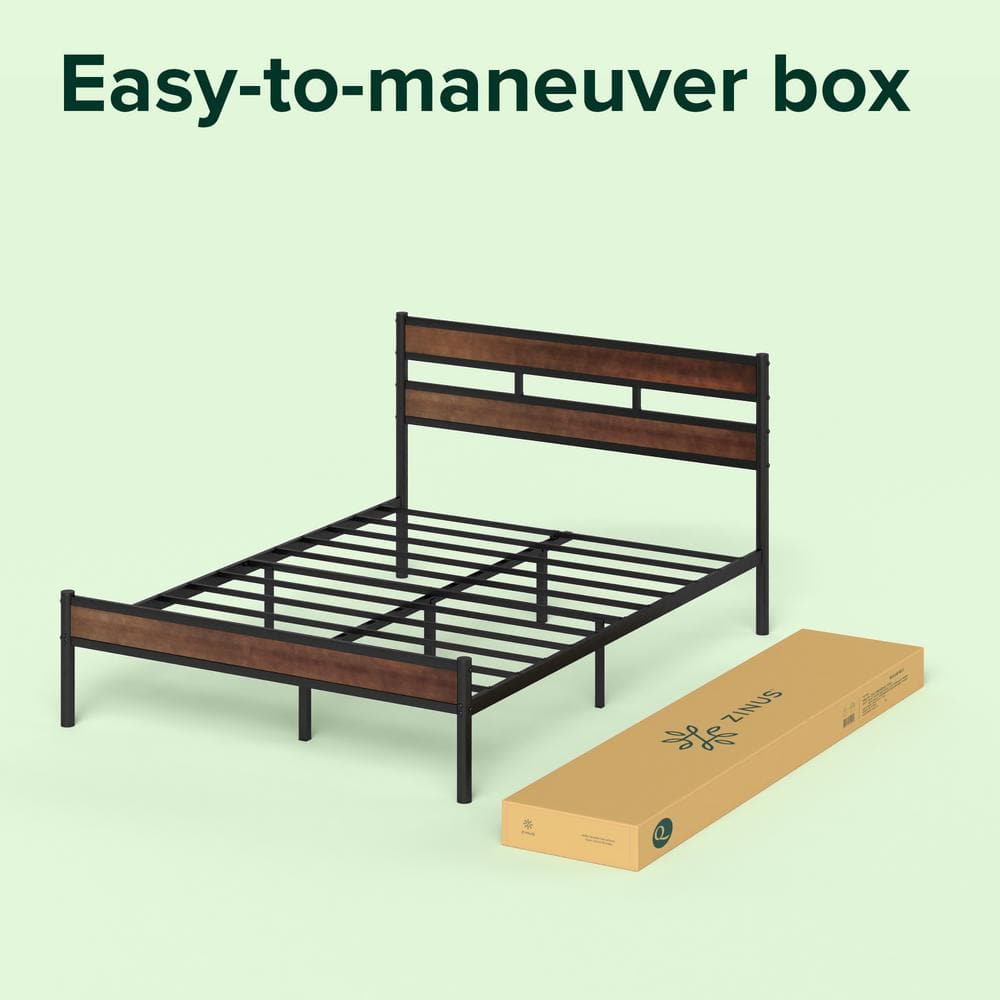 Full Roman Bamboo and Metal Platform Bed Frame with Slatted Headboard