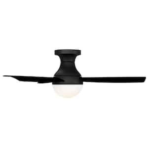 Orb 44 in. Indoor/Outdoor Matte Black 3-Blade Smart Compatible Flush Mount Ceiling Fan with LED Light Kit and Remote