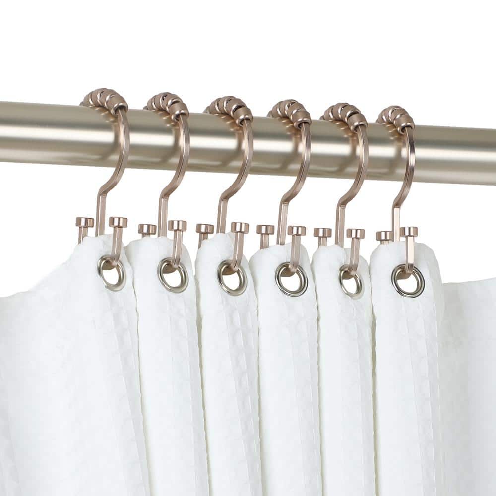 50 Pcs Shower Curtain Hooks Glide Roller Rustproof Stainless Steel Rings  With Clips Polished Chrome for Bathroom Rods Curtains