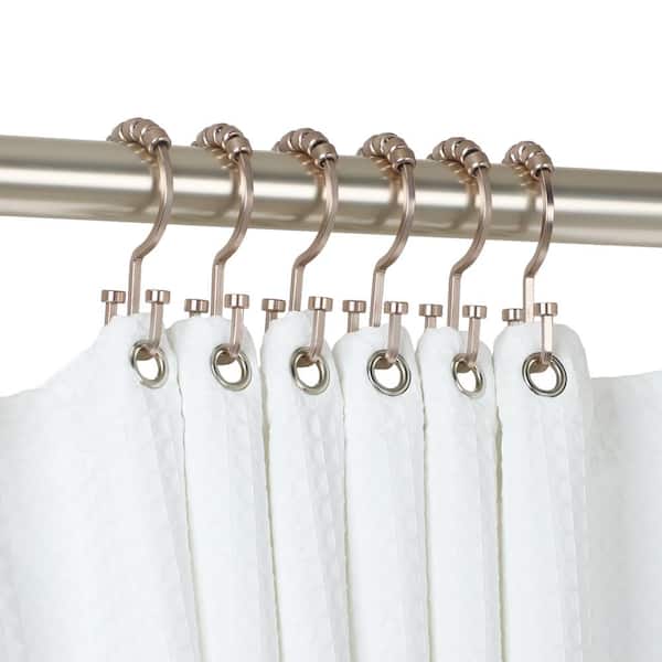 Utopia Alley Deco Flat Double Roller Shower Curtain Hooks, Brushed