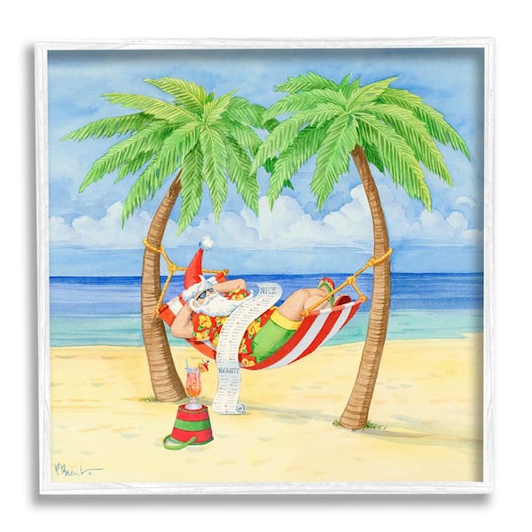 Stupell Industries Santa on Beach Hammock by Paul Brent 1-Piece Framed Graphic Print Nature Poster Art Print 12 in. x 12 in.