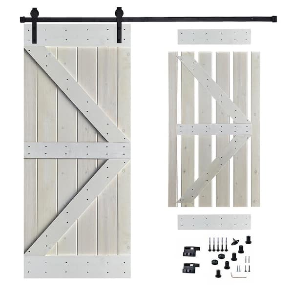 Akicon 36 in. x 84 in. White Painted Wood Sliding Door with Hardware Kit, Pre-Drilled Ready to Assemble