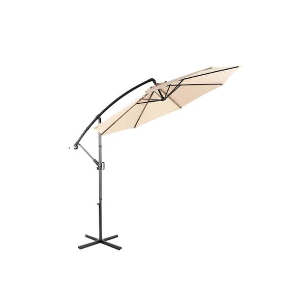 Sudzendf 10 ft. Steel Crank Patio Umbrella in Khaki with Easy Tilt Adjustment, Polyester Shade, 8 Ribs (No Base)