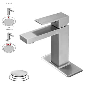 Single Hole Single-Handle Low-Arc Bathroom Faucet With Pop-up Drain Assembly in Brushed Nickel