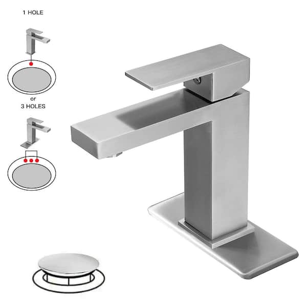 BWE Single Hole Single-Handle Low-Arc Bathroom Faucet With Pop-up Drain Assembly in Brushed Nickel