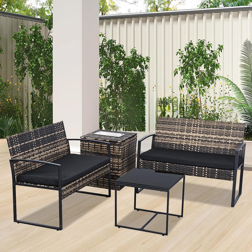 4-Piece Black Rattan Wicker Outdoor Chairs with coffee table and Ice bucket price history on PriceWatchPro