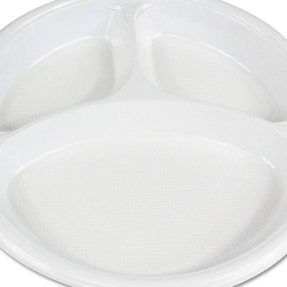 White 10-Inch Round Plastic Plate with 3 Compartments