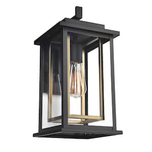 Hayward 1-Light Black and Gold Modern Classic Indoor/Outdoor Wall Lantern Sconce