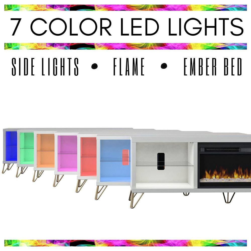 Finley 70" White Electric Fireplace TV Stand with Glass Shelves