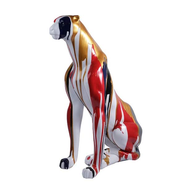 Unbranded 31.5 in. H Large  Resin Sitting Leopard Sculpture, Classic Leopard Statue Colorful for Outdoor Garden, Home Decoration