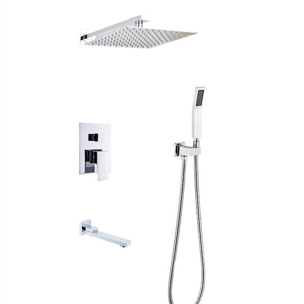 YONKI SUNSHIN INC Single Handle 2-Spray Patterns 2 Showerheads Shower Faucet Set 1.8 GPM with High Pressure Hand Shower in Silver