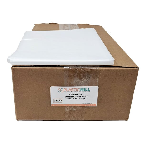 PlasticMill 33 in. W x 48 in. H 42 Gal. 4 mil Clear Contractor Bags (50-Count)