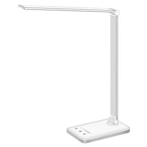 Silver Dimmable Integrated LED Desk Table Reading Lamp with USB Charging Port, 5 Lighting Modes and Auto-Off Timer