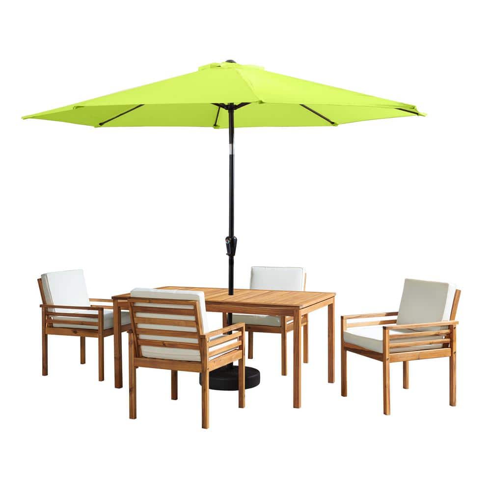 10 ft. 6 -Piece Set, Okemo Wood Outdoor Dining Table Set with 4 Cushioned C