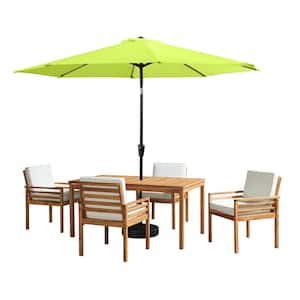 10 ft. 6 -Piece Set, Okemo Wood Outdoor Dining Table Set with 4 Cushioned Chairs, Auto Tilt Umbrella Lime Green